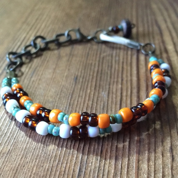 Ladies Double Strand Bracelet,  Orange and Turquoise Blue Ladies Bracelet - Picture 6 of 7